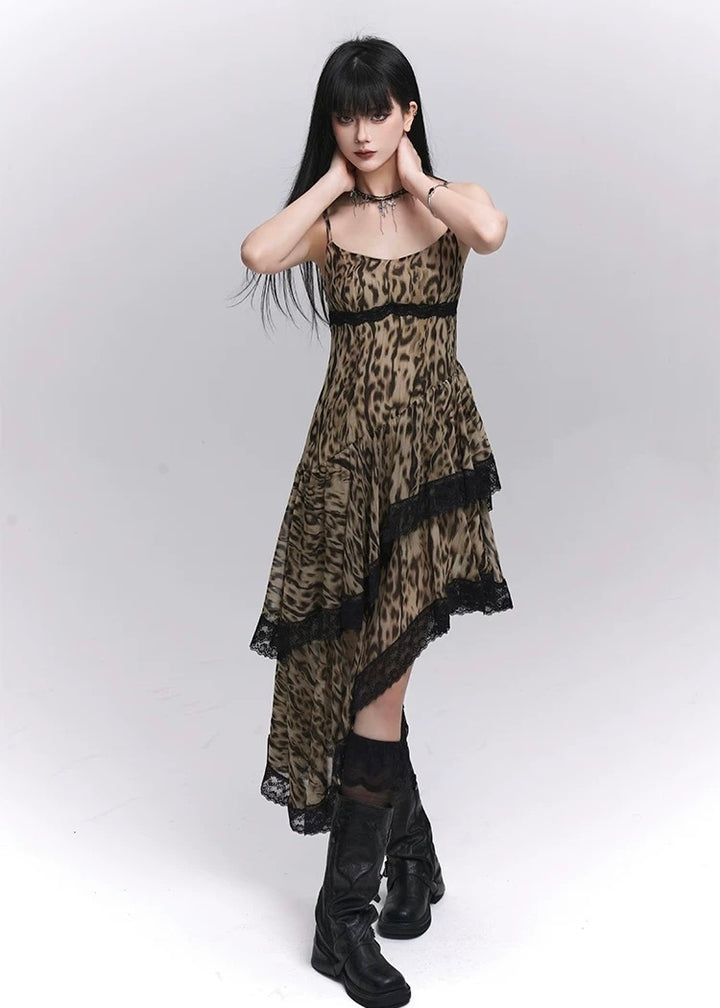 Asymmetrical leopard lace dress / LG1282