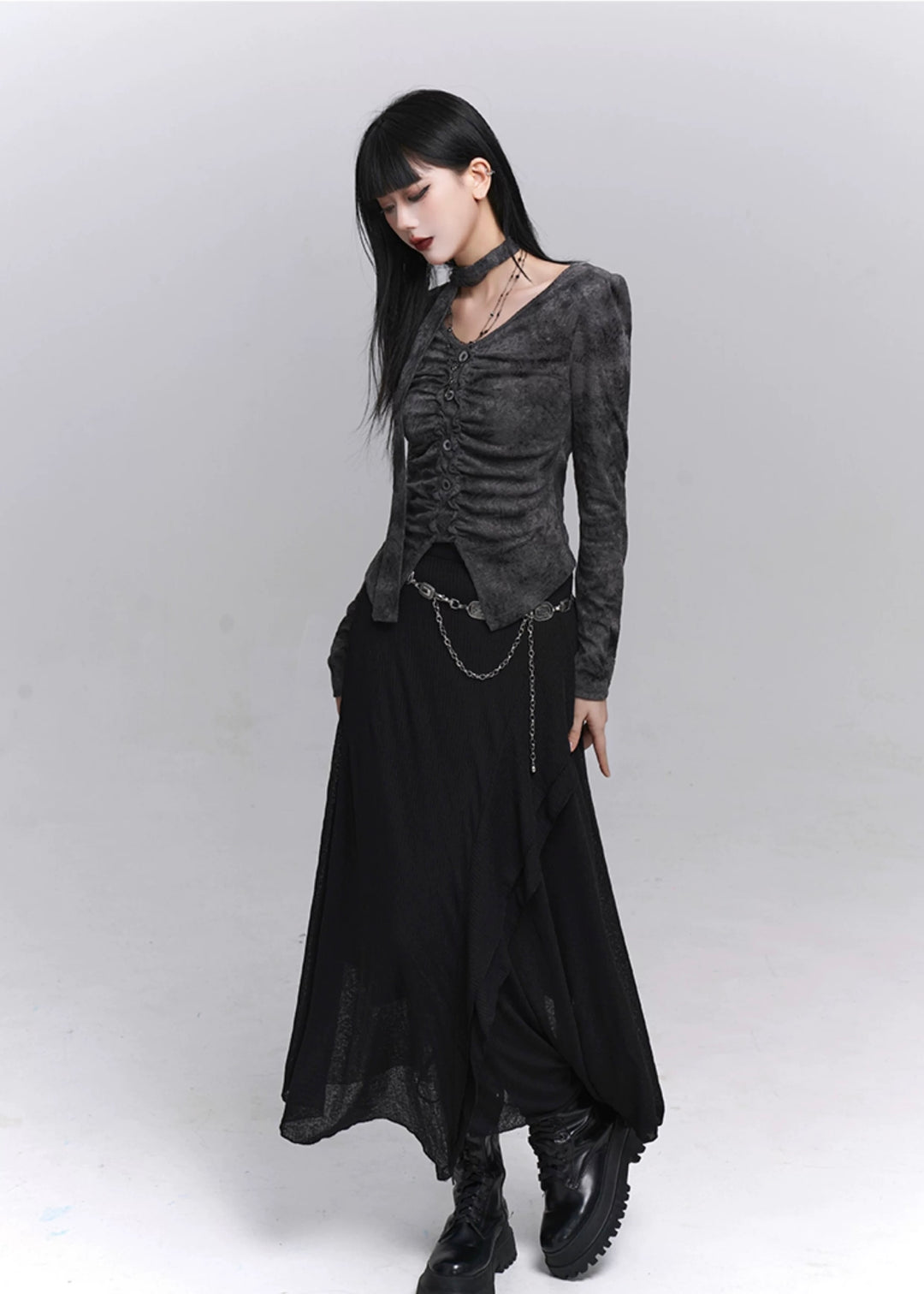Asymmetry Ruched Gothic Top / lg1345_e4r