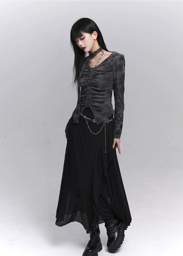 Asymmetry Ruched Gothic Top / lg1345_e4r
