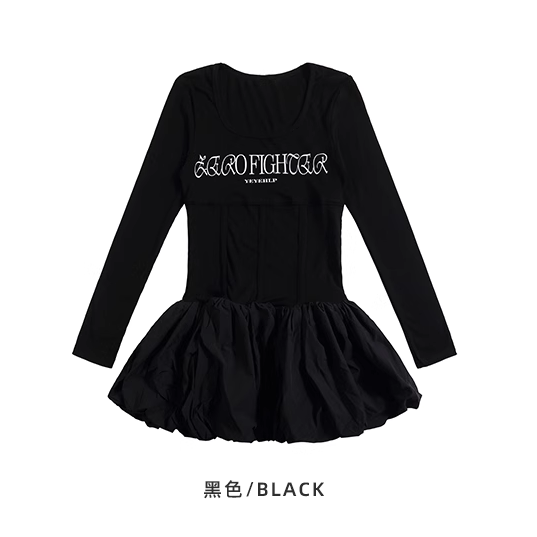 long sleeve puff mini dress/lg1122