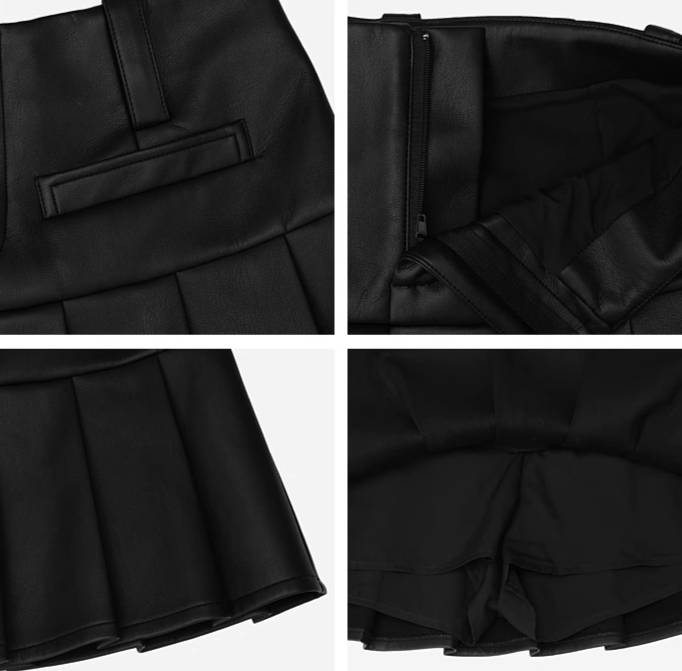 pu leather pleated skirt/sr1103