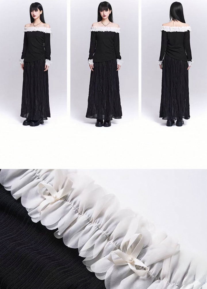 OFF SHOULDER FRILL RIB TOP / LG1534