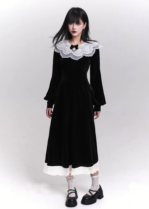 VELVET LACE COLLAR LONG DRESS / LG1471