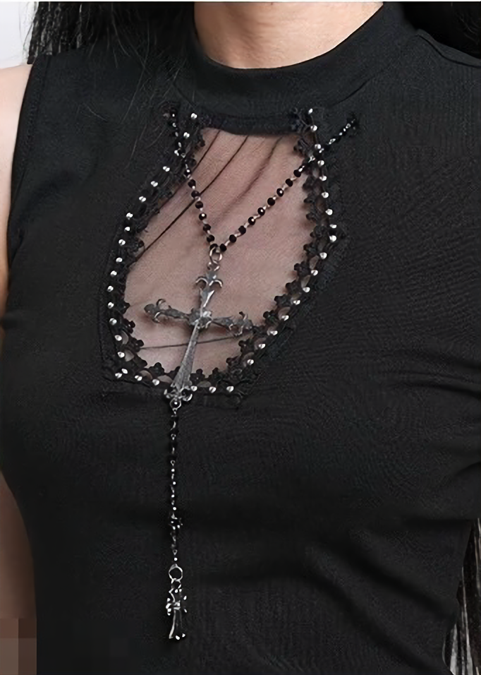 Pearl and cross motif gothic lace camisole / LG1300