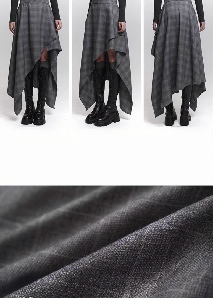 ASYMMETRIC SHADOW CHECK SKIRT / LG1470