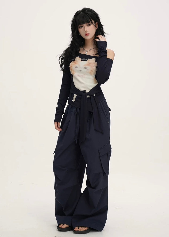 CAT GRAPHIC OFF-SHOULDER TOP / LG1393