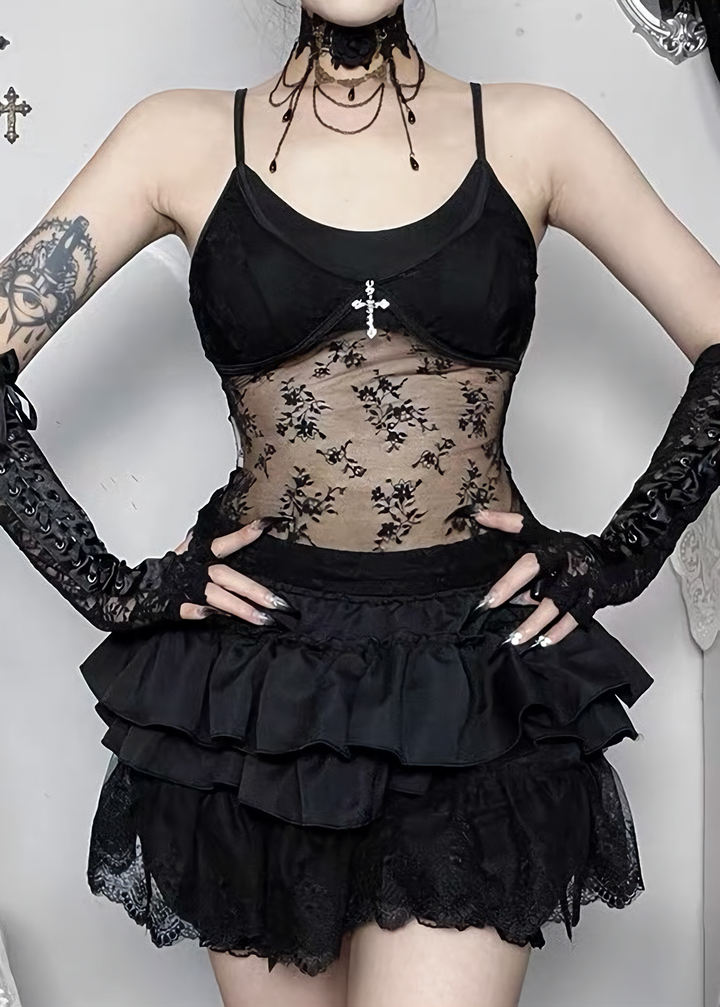 GOTHIC CROSS MESH CAMISOLE / LG1635