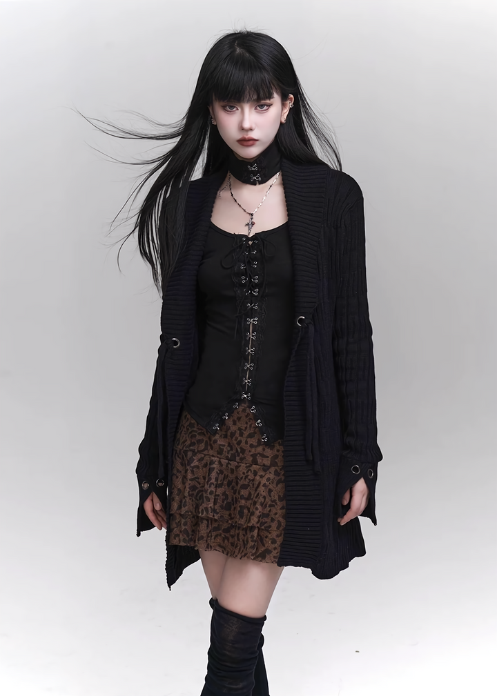 [Same-day delivery] black knit cardigan jacket / LG1159