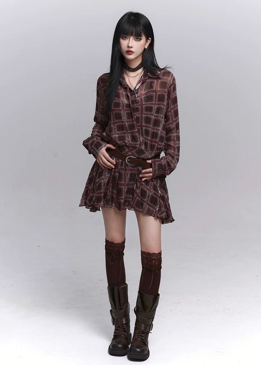 Vintage Check Frill Onepiece / lg1360