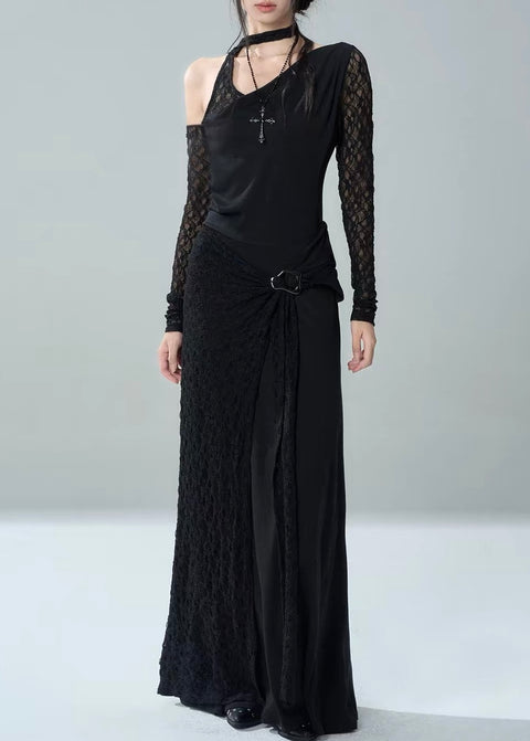 ASYMMETRIC LACE DRAPE MAXI DRESS / LG1723