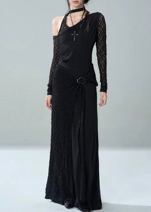 ASYMMETRIC LACE DRAPE MAXI DRESS / LG1723
