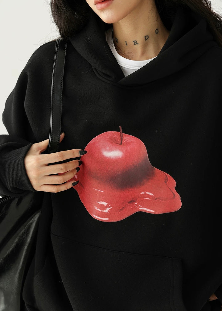 apple print hooded pullover / AS1174