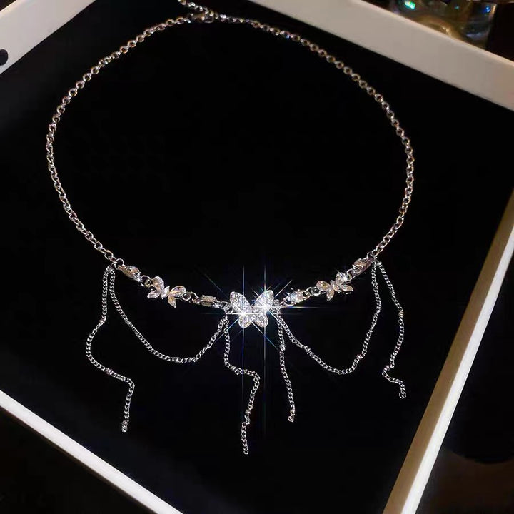 Butterfly Double Tassel Necklace / a1121 