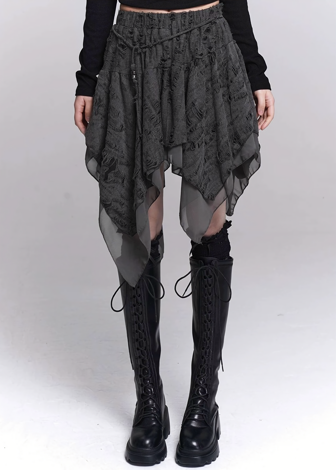 IRREGULAR DAMAGE LAYERED SKIRT / LG1543