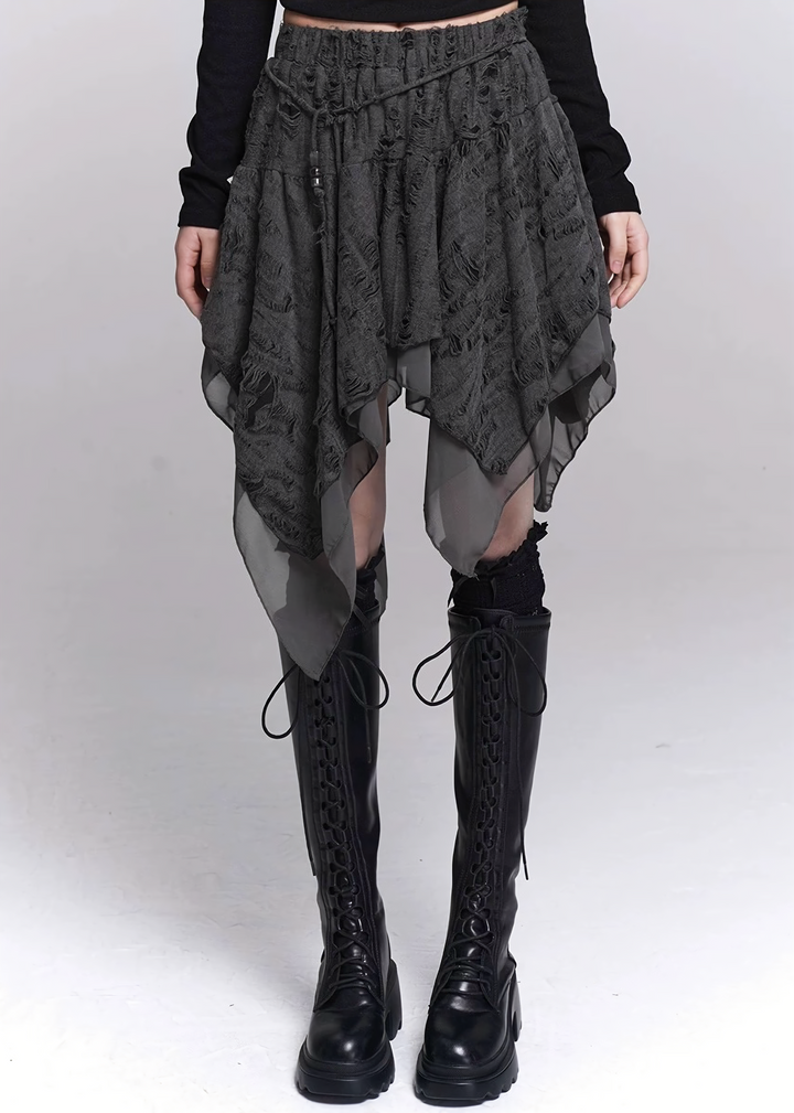 IRREGULAR DAMAGE LAYERED SKIRT / LG1543