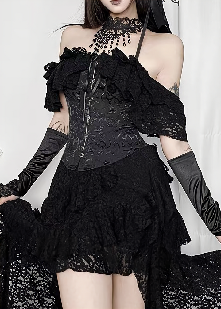 GOTHIC LACE OFF-SHOULDER TOPS &amp; SKIRT / LG1699