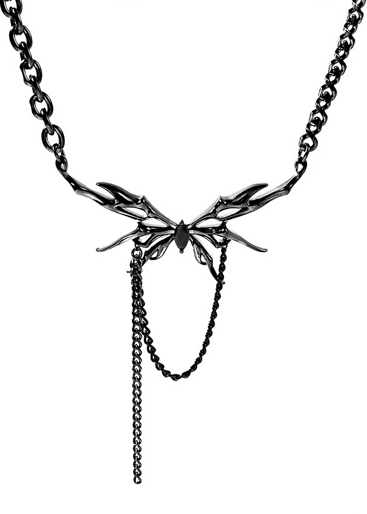 Butterfly tassel chain necklace / a1116