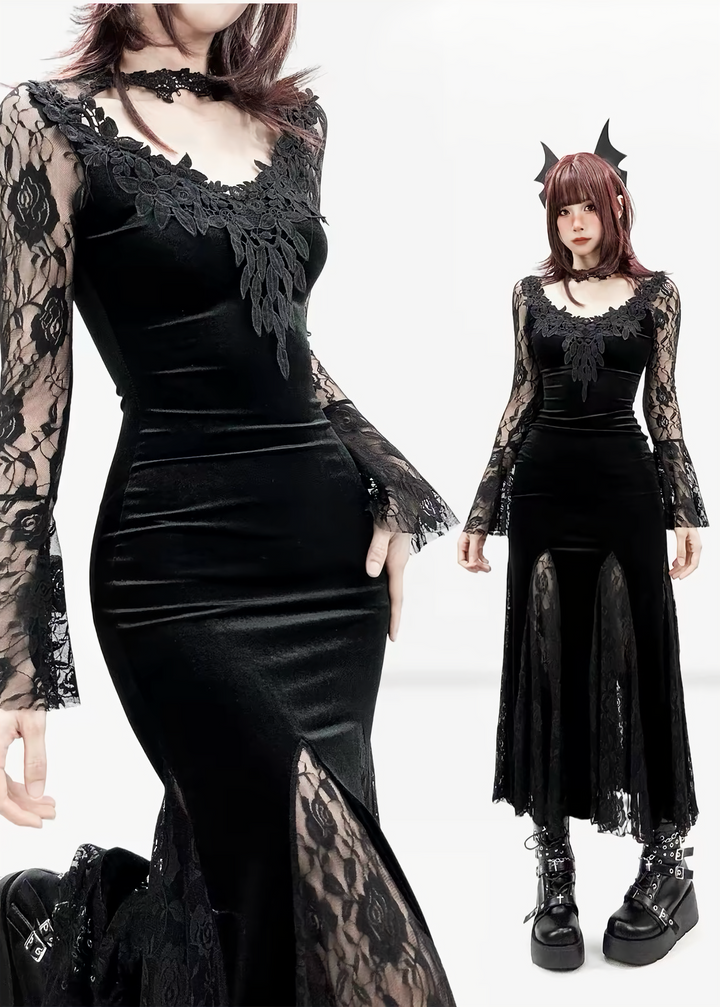 GOTHIC LACE VELVET MERMAID DRESS / LG1732