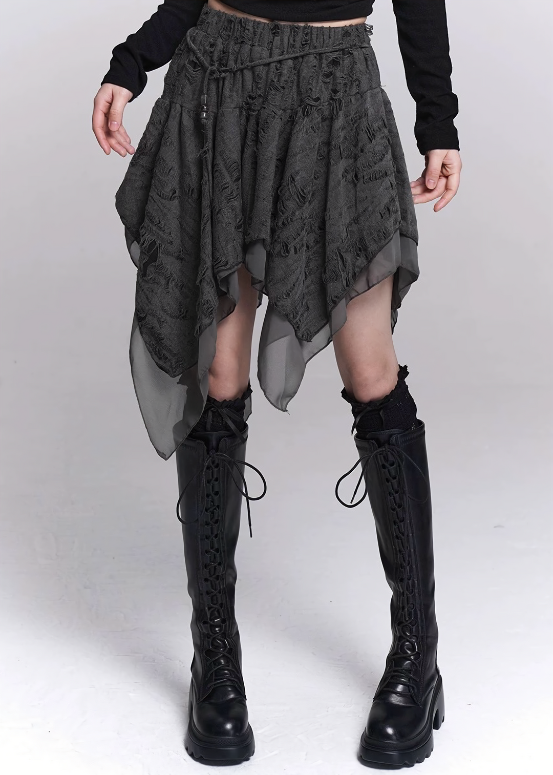 IRREGULAR DAMAGE LAYERED SKIRT / LG1543