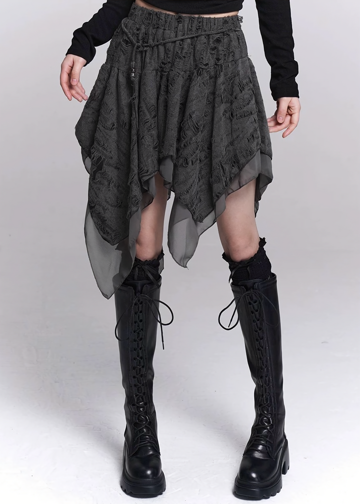 IRREGULAR DAMAGE LAYERED SKIRT / LG1543
