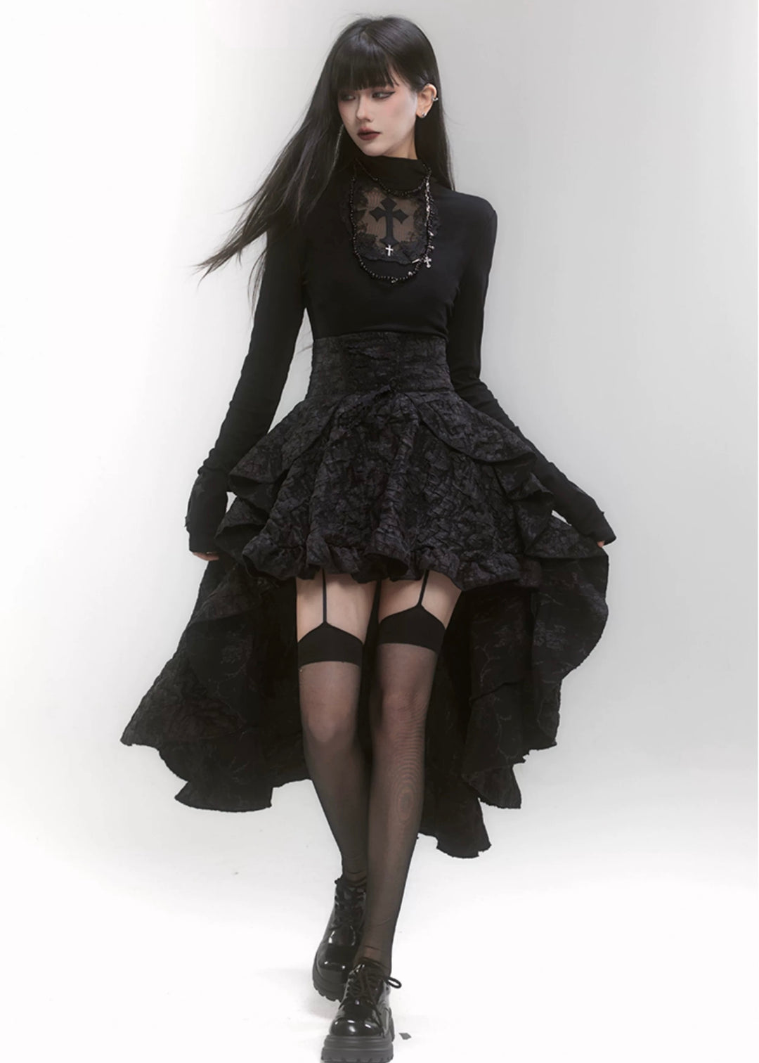 【即日配送】cross turtleneck slim fit ＆ cross gothic ballet skirt / LG1187