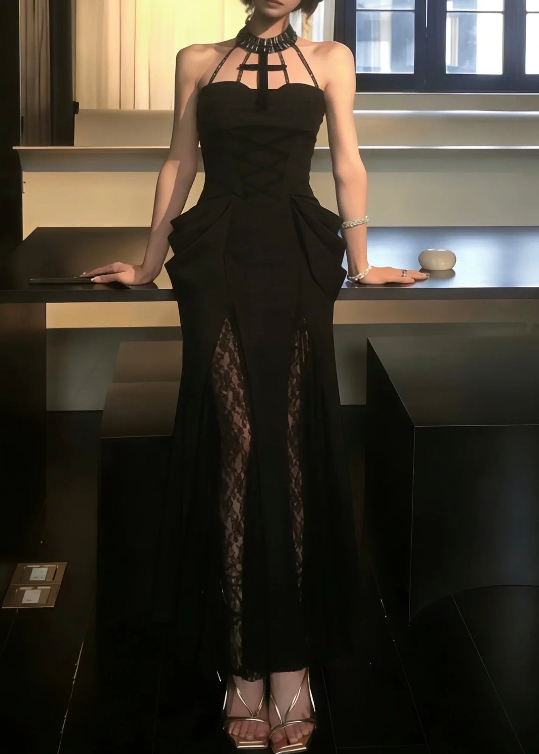 GOTHIC CROSS STRAP LONG DRESS / LG1557