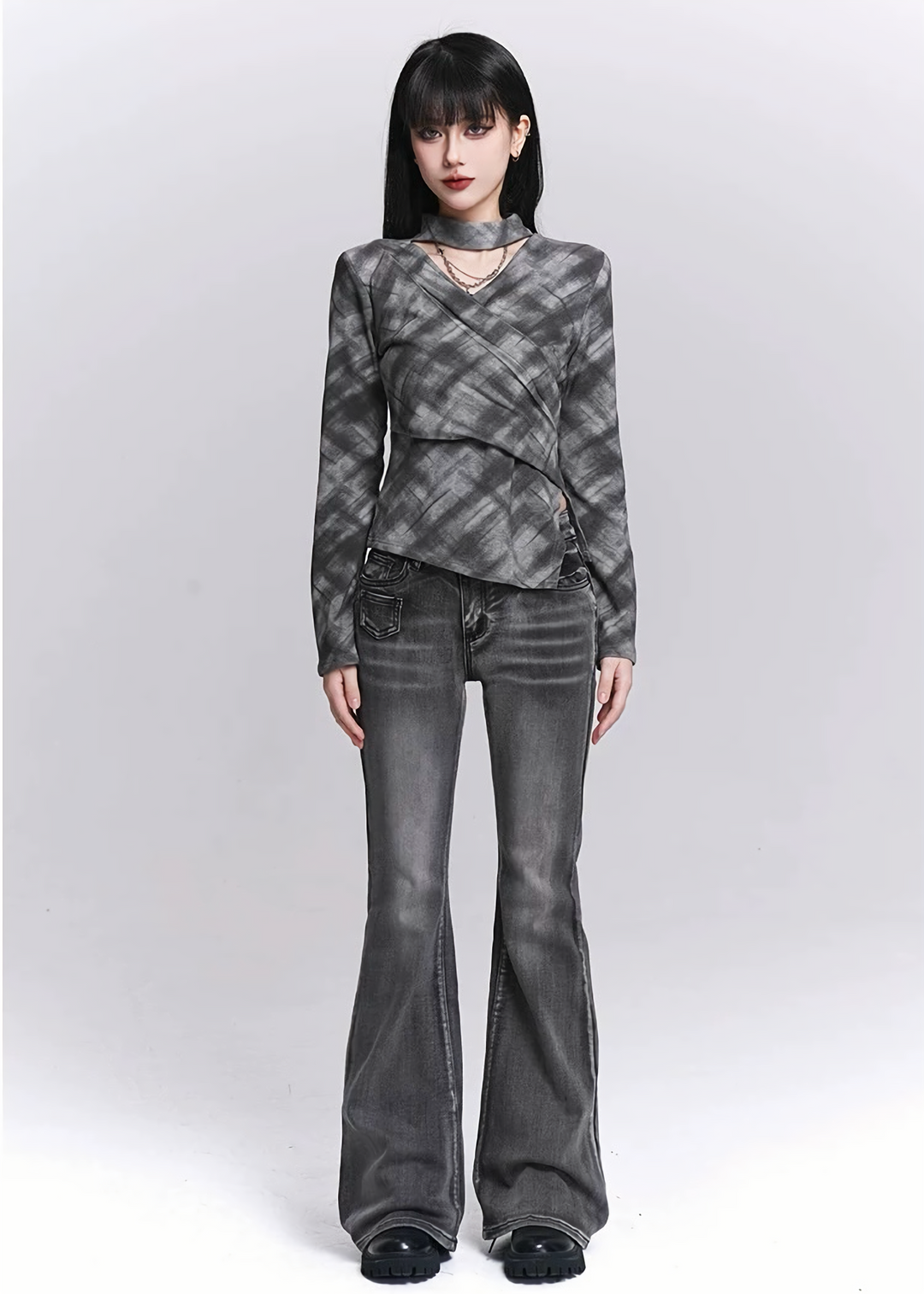 WASHED GREY FLARE DENIM / LG1528