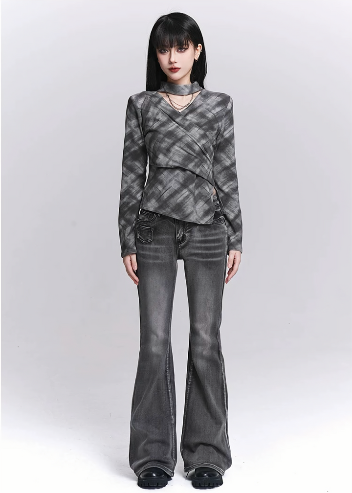 WASHED GREY FLARE DENIM / LG1528