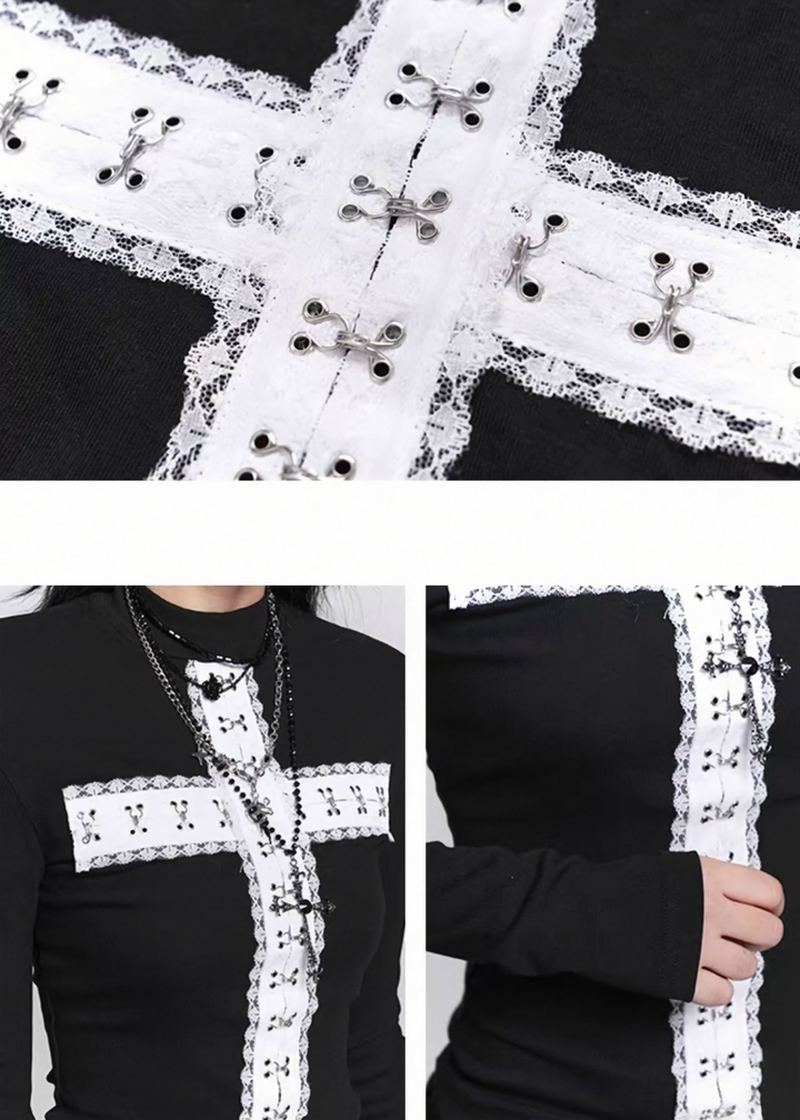 GHOSTLY CROSS HIGHNECK TOP / LG1491