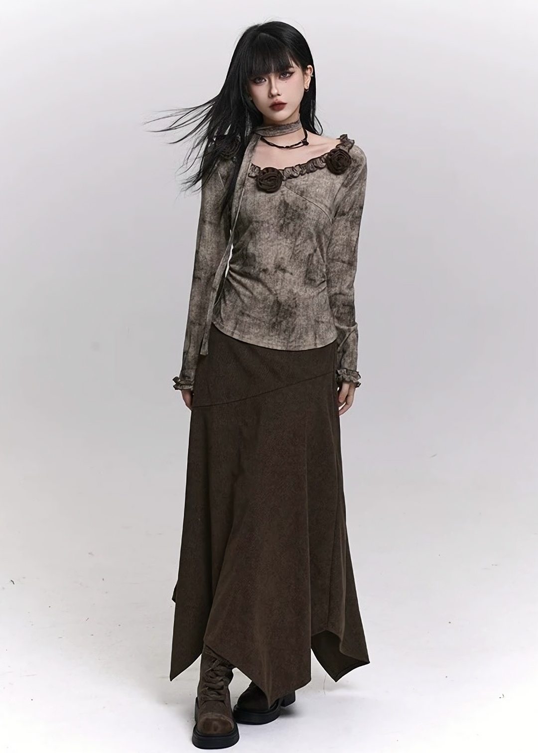 ROSE SCARF DYED LONG SLEEVE TOP & SKIRT / LG1477