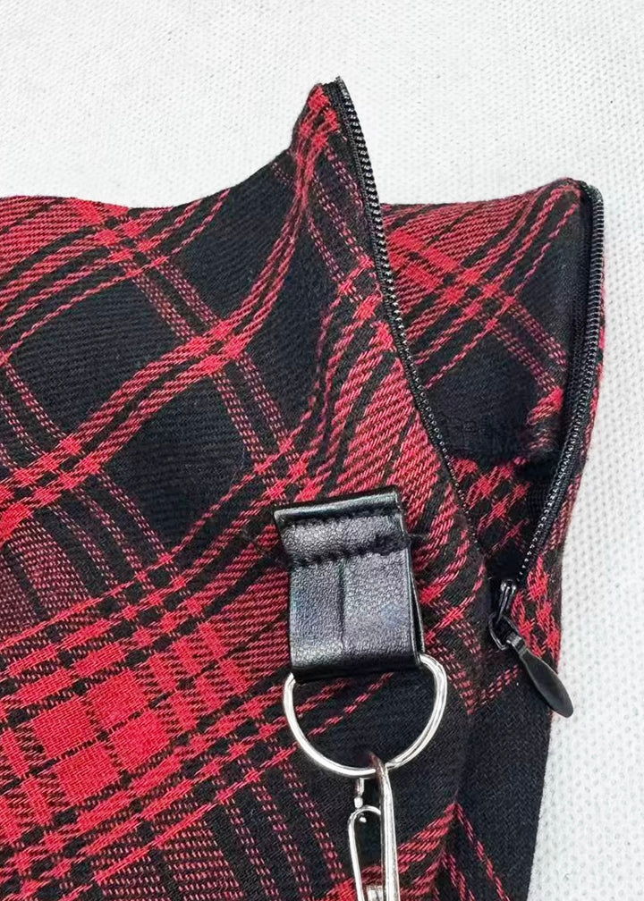 RED CHECK ASYMMETRY LAYERED SKIRT / LG1572
