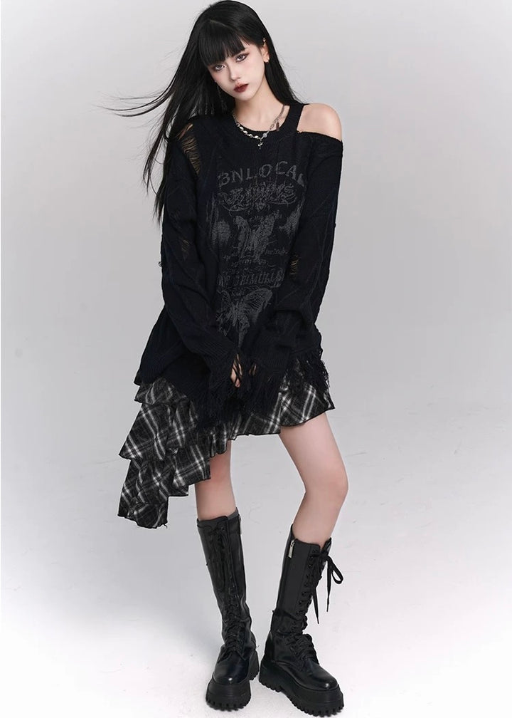 butterfly grunge front design fully distressed knit / LG1169