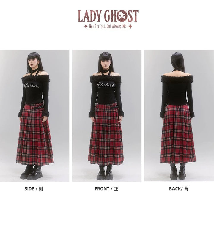 plaid long skirt / LG1192