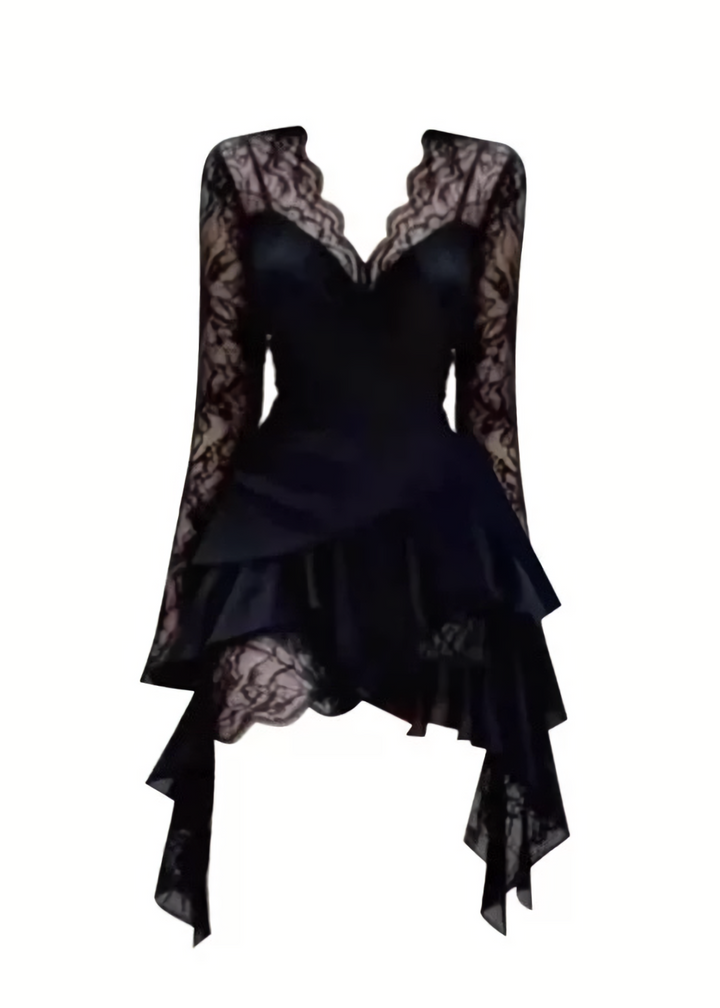 LACE GOTHIC DRAPE MINI DRESS / LG1606
