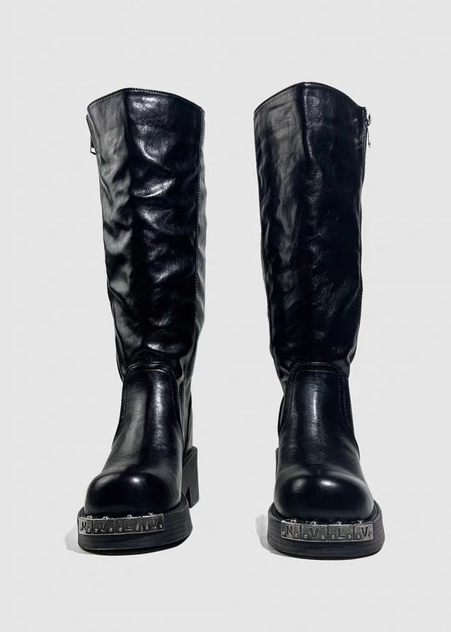 DARK METAL PLATE LONG BOOTS / V1185