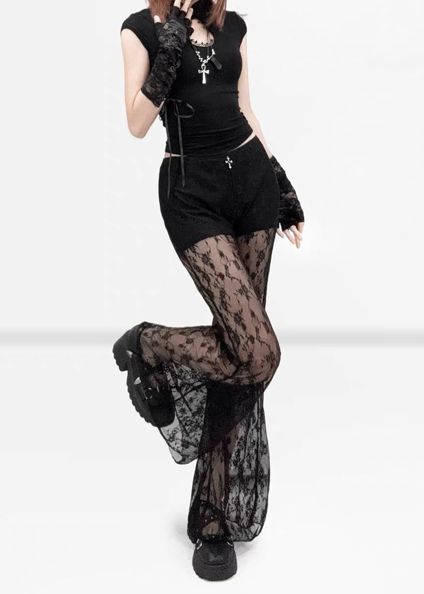 DARK Lace Layered Flare Pants / LG1679