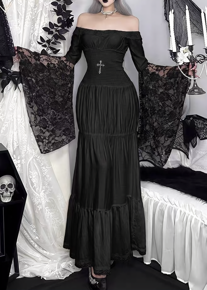 CROSS LACE OFF SHOULDER MAXI DRESS / LG1710