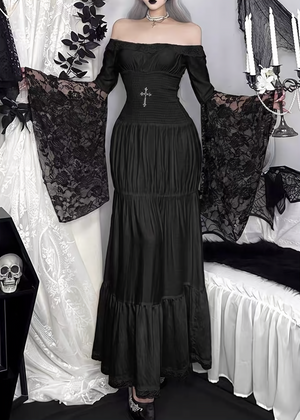 CROSS LACE OFF SHOULDER MAXI DRESS / LG1710