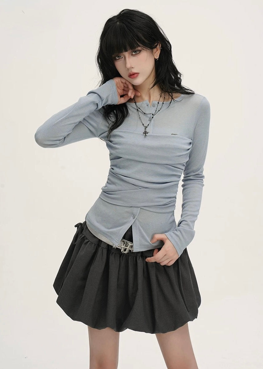 Henley Neck Drawstring Tops / LG1394