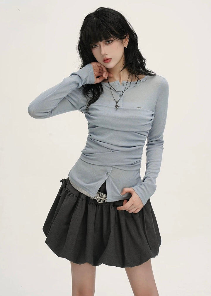 Henley Neck Drawstring Tops / LG1394