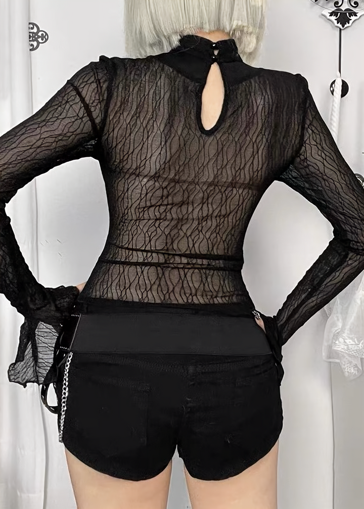 GOTHIC SHEER LACE FLARE SLEEVE TOP / LG1671