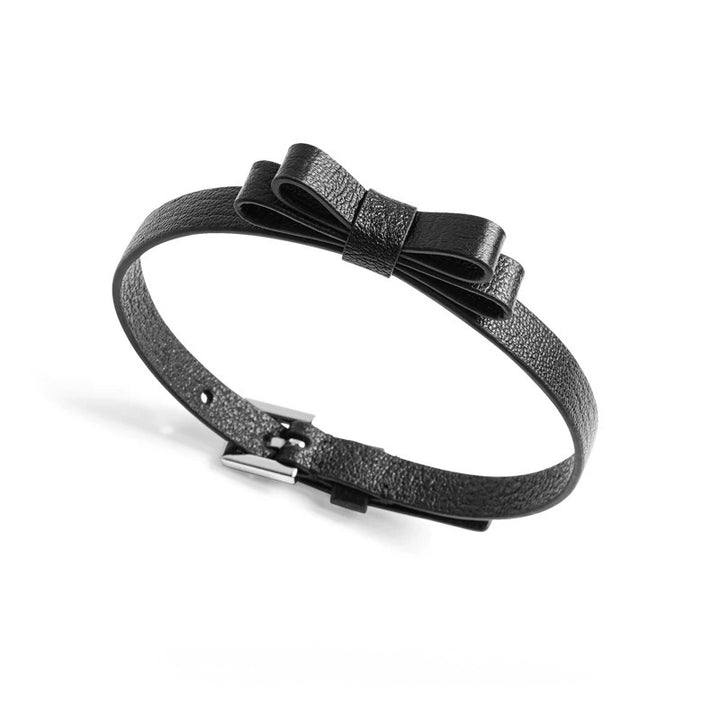 Bow collar black goatskin choker / a1103
