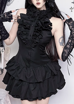 GOTHIC FRILL MINI DRESS / LG1556