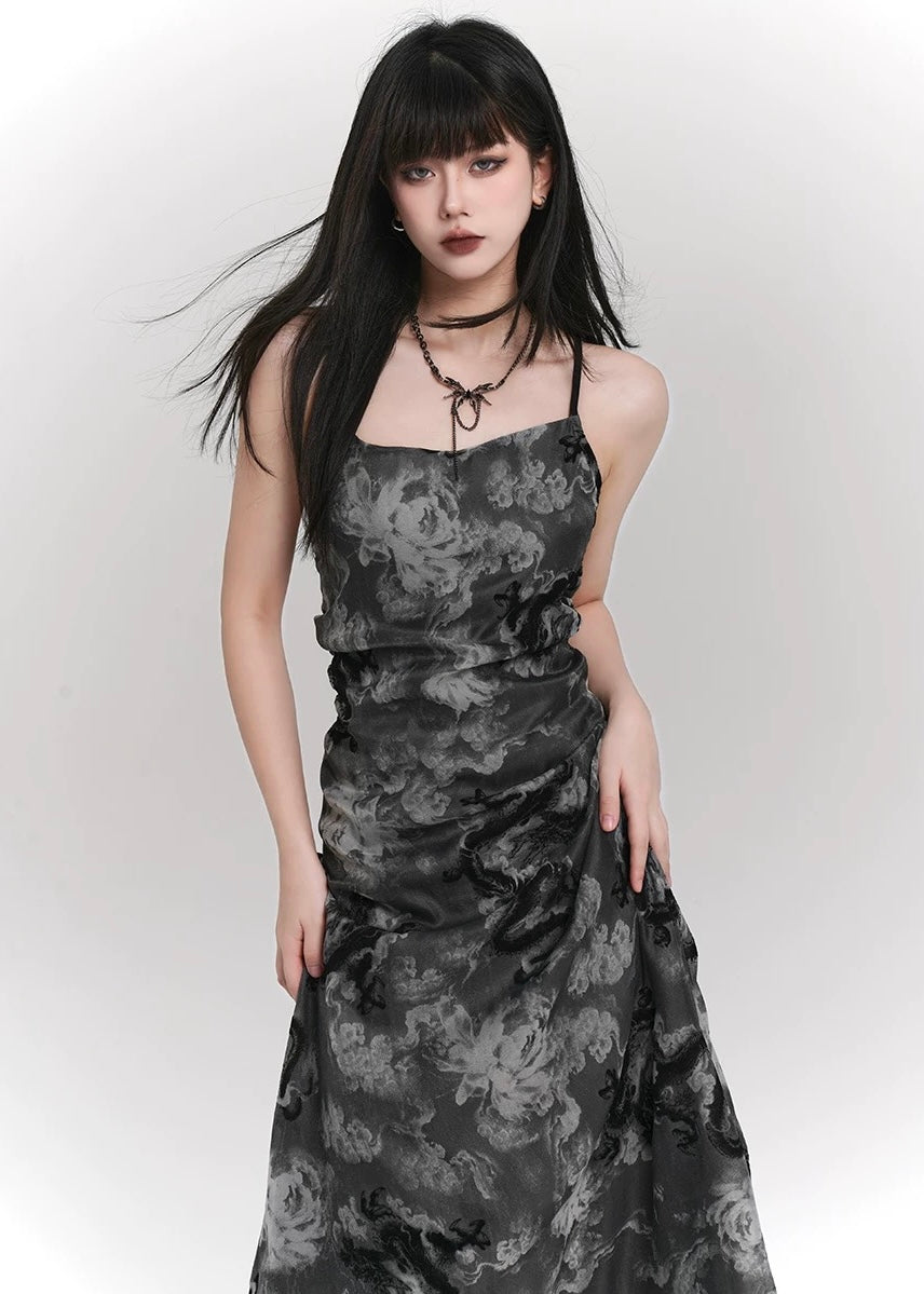 Black Mirage Dragon Dress & Veil Touch Sheer Bolero / lg1328