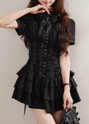 GOTHIC FRILL CORSET MINI DRESS / LG1561