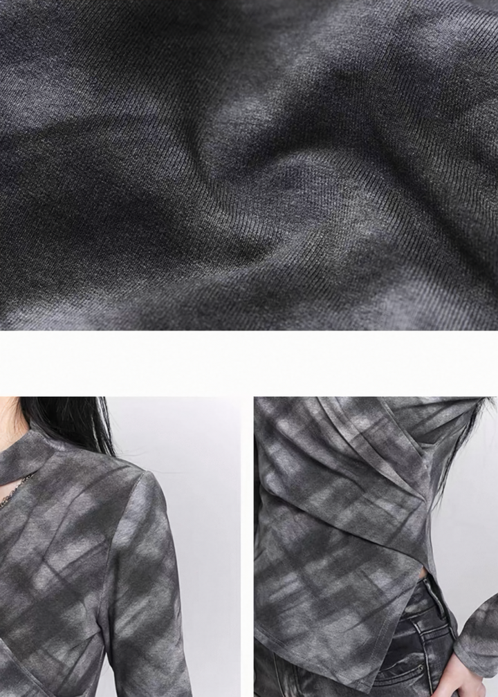 SMOKE PLAID WRAP TOP / LG1527