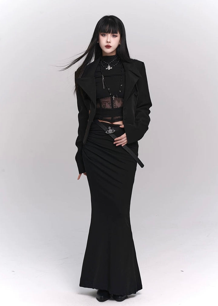 Black lace cut and sew &amp;amp; mermaid skirt / LG1143_e4r
