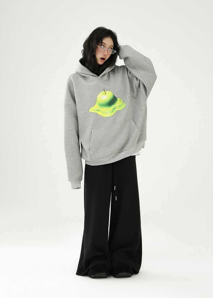 apple print hooded pullover / AS1174