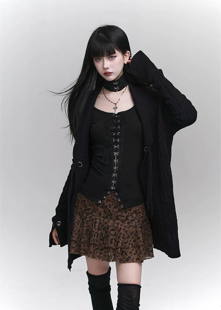 [Same-day delivery] black knit cardigan jacket / LG1159