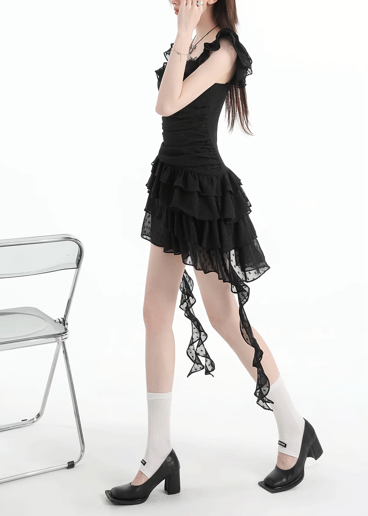 DARK FRILL LAYERED MINI DRESS / LG1628